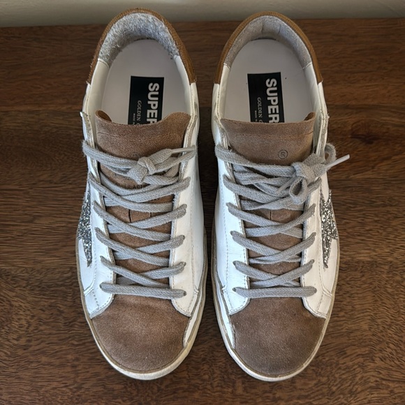 Golden Goose Super-Star Classic White Tobacco Silver Glitter Leather Shoes - 39 - Picture 6 of 15